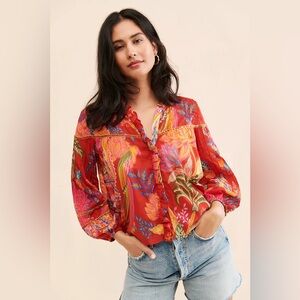 FARM Rio Mystic Bush Buttoned Blouse in Red